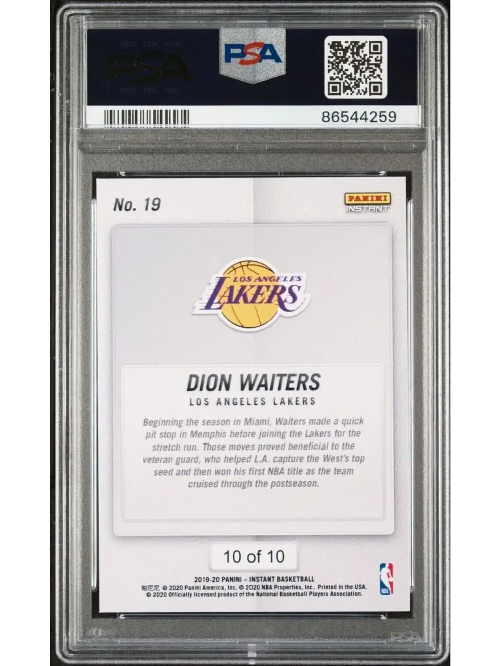 Dion Waiters 2020 Panini Lakers NBA Champions #19 Green Card 10/10  PSA 9 Mint